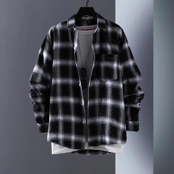 Mens Black Heavy Twill Check Shirt  |  Shirts Mens Clothing Black