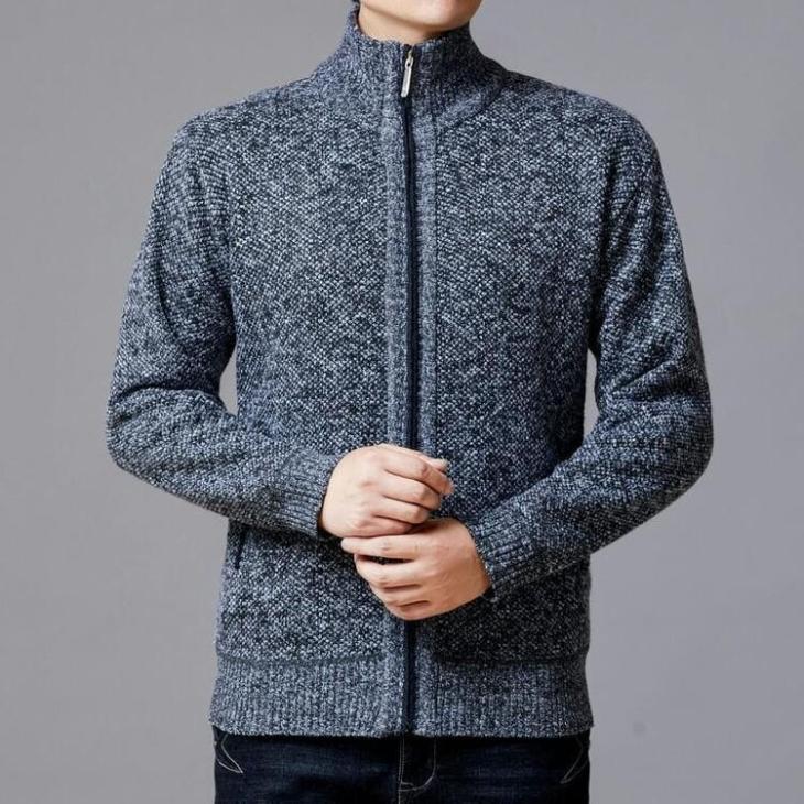 Mens Blue Sherpa Zip Through Knitted Cardigan  |  Jumpers & Cardigans Jumpers & Cardigans Blue