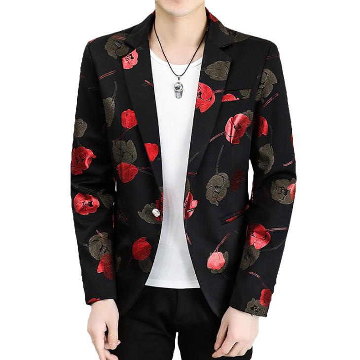 Mens Crepe 1-Button Jacket With Kiss Embroidery  |  Jackets And Blazers Jackets And Blazers Black