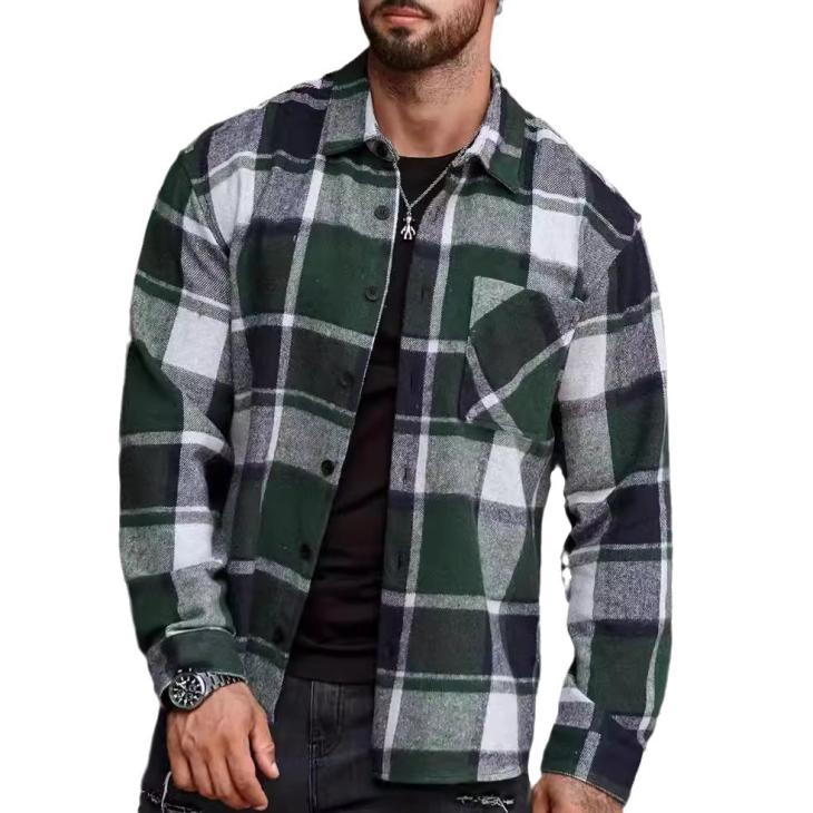 Mens Dark Green & Black Check Flannel Shirt  |  T-Shirts & Tops Mens Clothing Green