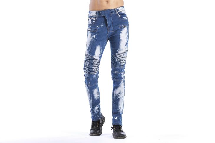 Mens Denim Biker Jeans With A Palm Tree Print  |  Denim Denim Blue