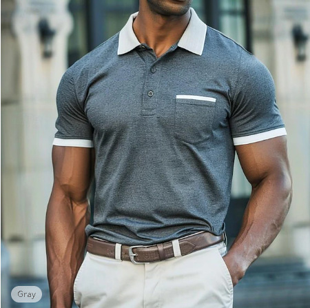 Mens Grey Jacquard Textured Polo Shirt  |  T-Shirts & Tops Mens Clothing Grey