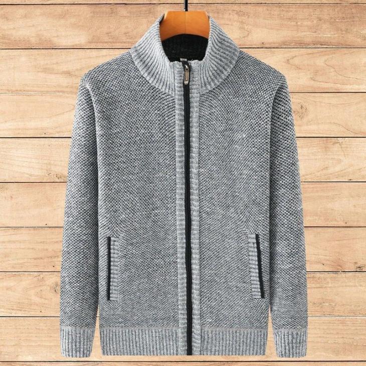 Mens Grey Sherpa Zip Through Cardigan  |  Jumpers & Cardigans Jumpers & Cardigans Grey