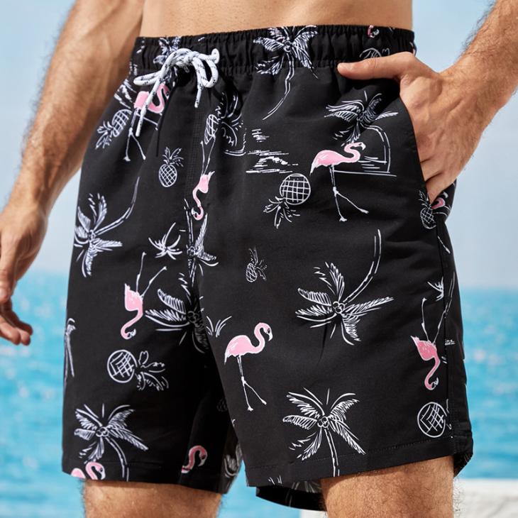 Mens Navy Flamingo Print Swim Shorts  |  Shorts Mens Clothing Blue