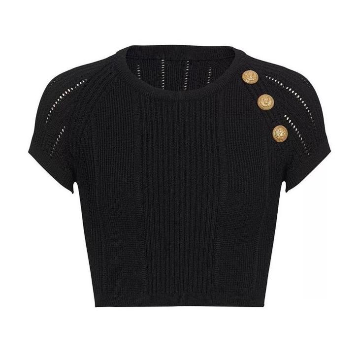 Womens 3-Button Fine Knit Top  |  Tops And Shirts Knitwear Black