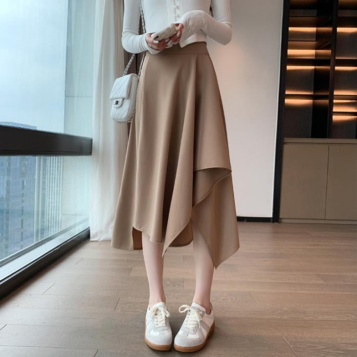 Womens Asymmetric Pleated Cotton Skirt  |  Skirts Skirts beige