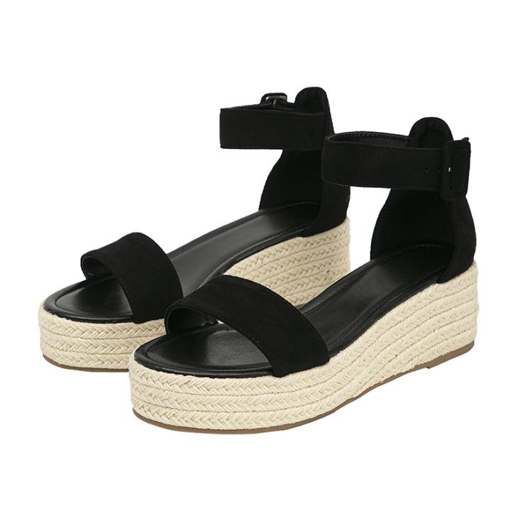 Womens Black Crossover Espadrille Wedges  |  Sandals Heels Black