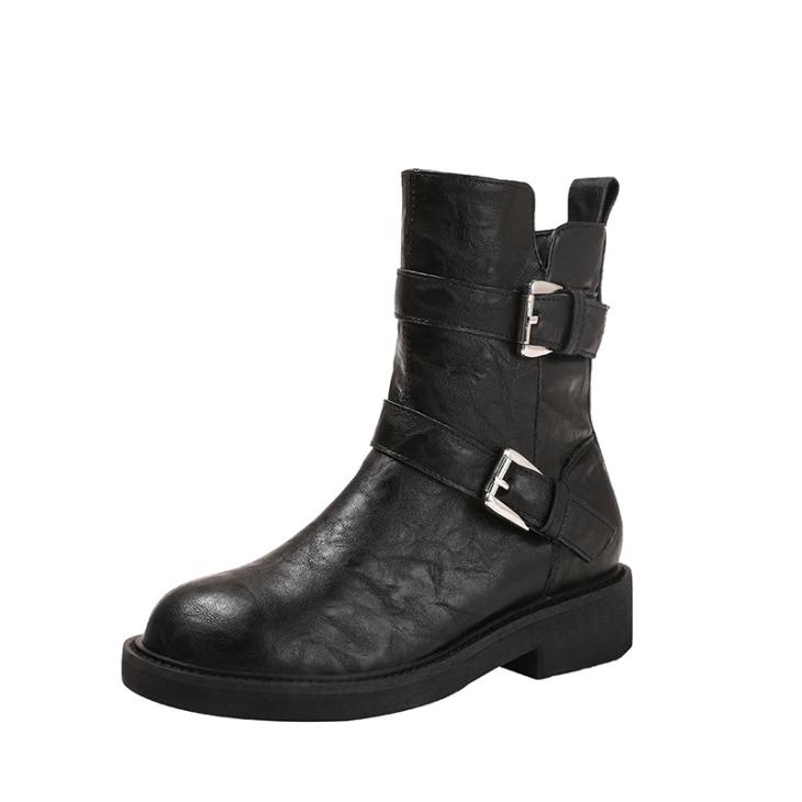 Womens Black Wrap Around Buckle Ankle Boots  |  Shoes Boots Black