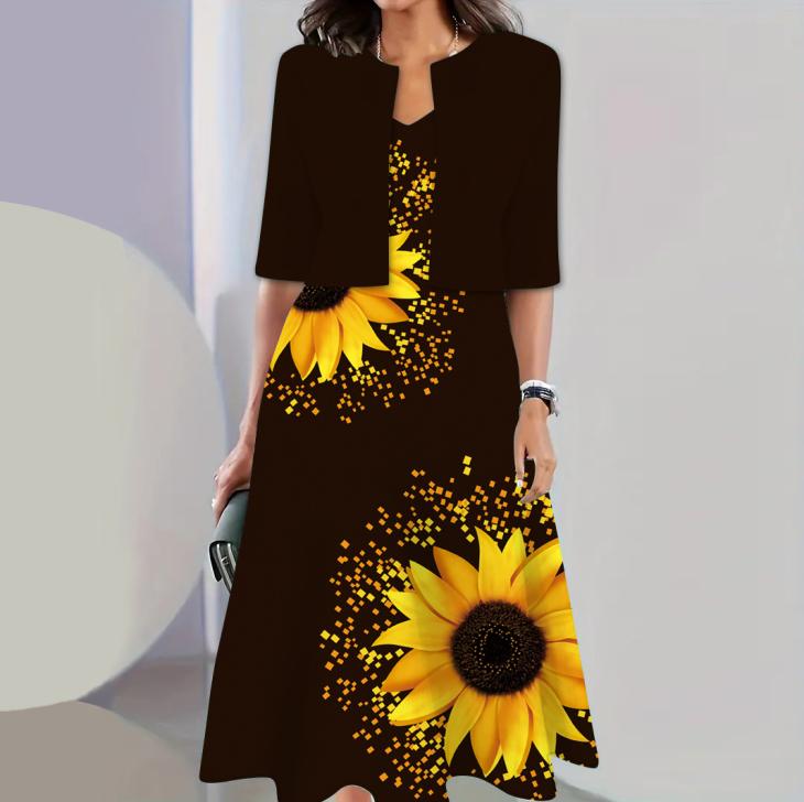 Womens Black & Yellow Floral High Neck Dress  |  Dresses Dresses Black