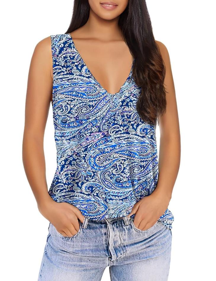 Womens Blue & White Tile Print Vest  |  Co-Ords Co-Ords Blue