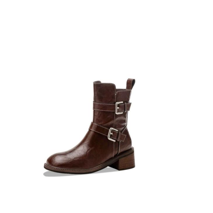 Womens Brown Wrap Around Buckle Ankle Boots  |  Shoes Boots Boots