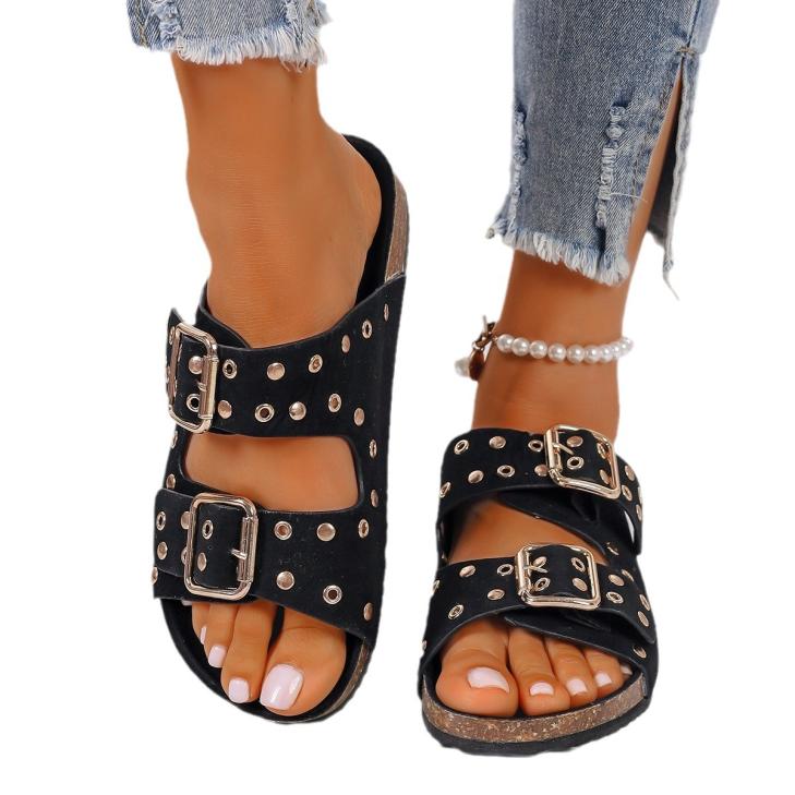 Womens Cream Studded Footbed Sandals  |  Sandals Sandals Cream