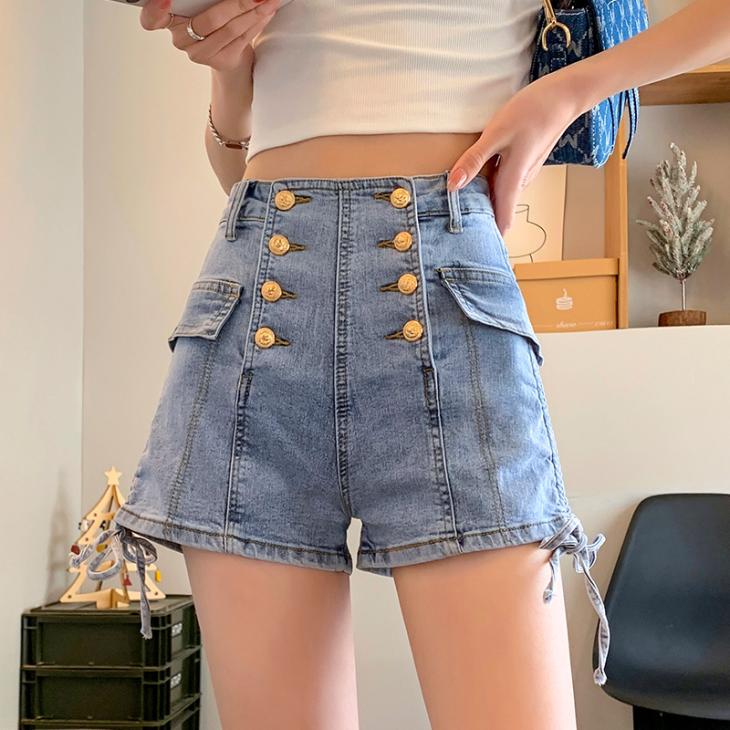 Womens Denim Shorts With Buttons  |  Denim Denim Blue