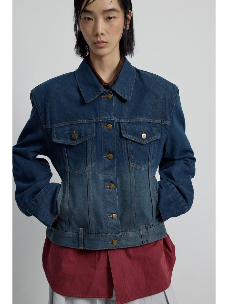 Womens Pleated Denim Jacket  |  Outerwear Denim Blue