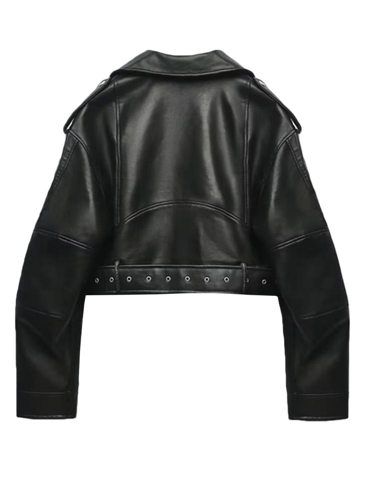 Womens Topstitched Cropped Leather Jacket  |  Outerwear Outerwear Black