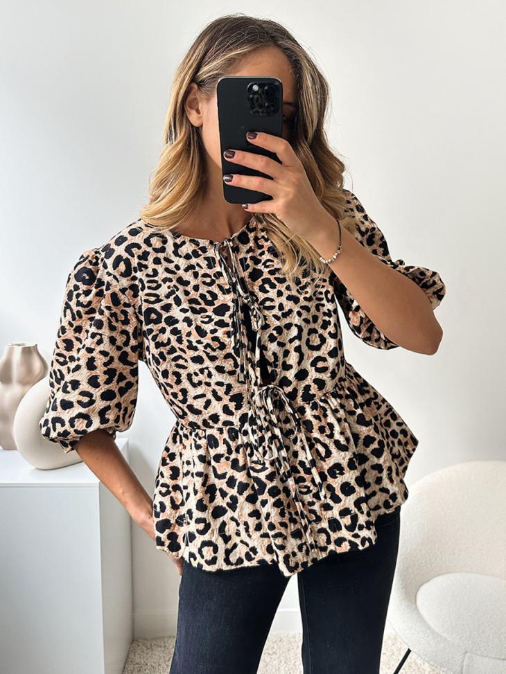 Womens Brown Leopard Print Smock Top  |  Tops & T-Shirts Shirts & Blouses Brown