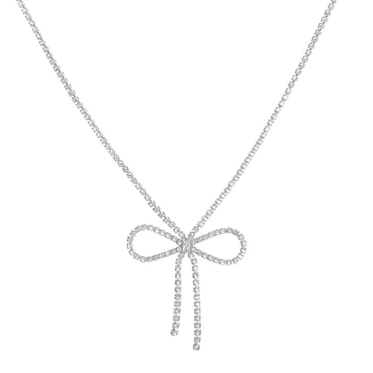 Womens Silver Diamante Bow Party Necklace  |  Jewellery Jewellery Jewellery